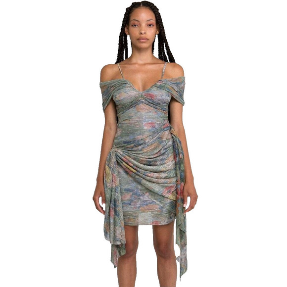 Mia Vesper Monet B Mini Dress Womens XL Floral Cascade Bodycon Pleated Wrap - Picture 1 of 16
